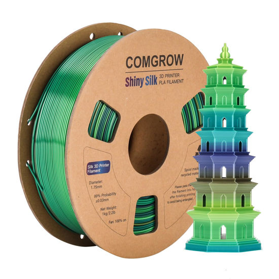 Picture of Rainbow Colors Silk PLA 3D Printer Filament, Rainbow PLA Filament 1.75mm, Dimensional Accuracy +/- 0.02 mm, 1KG Spool, Coextrusion 3D Filament with Shiny Silk Rainbow Forest