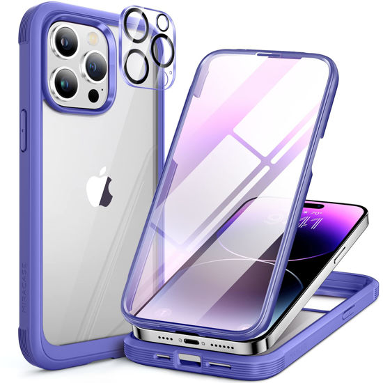 Picture of Miracase Glass Series Designed for iPhone 14 Pro Max Case 6.7 Inch, [2023 Upgrade] Full-Body Bumper Case with Built-in 9H Tempered Glass Screen Protector, with Camera Lens Protector, Purple