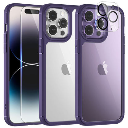 Picture of TAURI 5 in 1 for iPhone 14 Pro Case, [Not Yellowing] with 2X Screen Protector + 2X Camera Lens Protector, [Military Grade Drop Protection] Slim iPhone 14 Pro Phone Case 6.1 Inch, Deep Purple