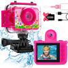 Picture of GKTZ Kids Waterproof Camera Toys for 3-12 Years Old Girls Christmas Birthday Gifts Kids Selfie Camera Toddler Underwater Sports Camera Children Digital Action Camera with 32GB Card (Rose Red)