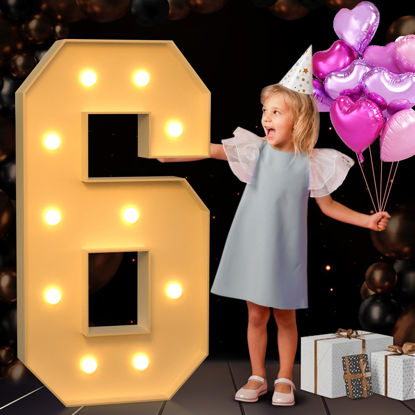 Picture of imprsv 4FT Marquee Numbers, Marquee Light Up Numbers for 60th Birthday Decorations, Marquee light up letters Anniversary Party Decor, Mosaic Numbers for Balloons Number 6, Pre-Cut Foam Board Kit