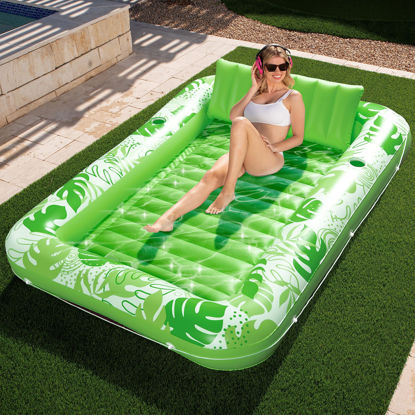 Picture of Sloosh Inflatable Tanning Pool Lounger Float for Adults, 85" x 57" Extra Large Suntan Tub Pool Floats Sun Tan Tub Ice Bath Tub Tanning Bed Blow up Pool Raft Lounge Floatie（Green）