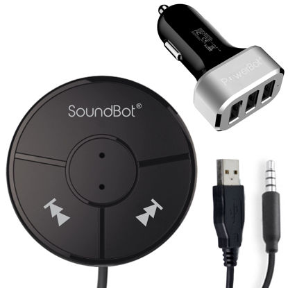 Picture of SoundBot SB360 Bluetooth Car Kit Hands-Free Wireless Talking & Music Streaming Dongle w/ 10W Dual Port 2.1A USB Charger + Magnetic Mounts + Built-in 3.5mm Aux Cable …