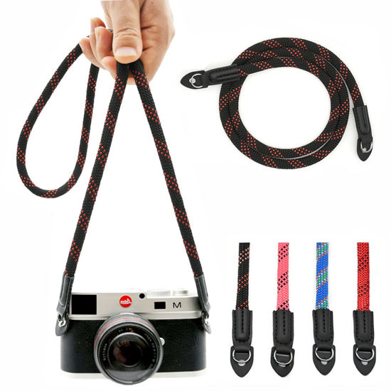 Picture of Eorefo Camera Strap Vintage 100cm Nylon Climbing Rope Camera Neck Shoulder Strap for Micro Single and DSLR Camera (Black/Red)