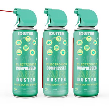 Picture of Compressed Air Duster Cleaner for Keyboard - iDuster Air Cans for Cleaning Dust, Hairs, Crumbs, Scraps for Laptop Computer Jewelry Camera, 3 Packs