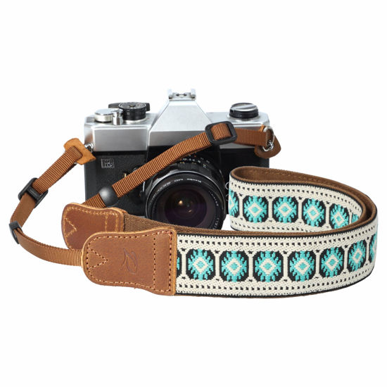 Picture of Camera Strap - 1.5" Cowhide Head Shoulder Neck Strap ,Retro Jacquard Embroidery Multi-pattern camera straps for Cameras and Binoculars,Cute Adjustable Thin Strap for Adults & Kids(Vintage White）