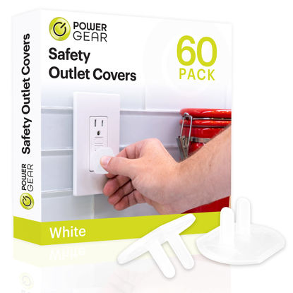 Picture of Power Gear Plastic, Shock Prevention, Child Safe, Baby proofing, Easy Install, UL Listed, Clear, Outlet Covers, 60 Pack, White, 69312