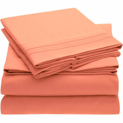 Picture of Mellanni Extra Deep Pocket Full Sheet Set - Iconic Collection Bedding Sheets & Pillowcases - Hotel Luxury, Ultra Soft, Cooling Bed Sheets - Extra Deep Pocket up to 21" Mattress - 4 PC (Full, Coral)