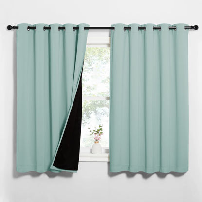 Picture of NICETOWN Aqua Blue 100% Blackout Lined Curtains, 2 Thick Layers Completely Blackout Window Treatment Thermal Insulated Drapes for Kitchen/Bedroom (1 Pair, 62" Width x 63" Length Each Panel)