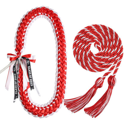 Picture of TFTAFAN Graduation Leis and Graduation Honor Cords Class of 2023 Graduation Ribbon Lei Graduation Necklace Braided Necklaces Graduation gift for for Student Graduation Gifts Party Supplies (red and white, 2)