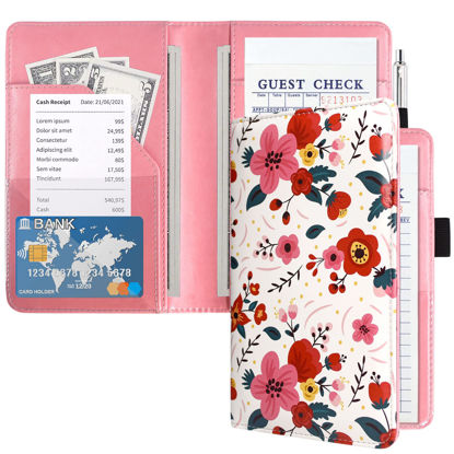 Picture of ACdream Server Books for Waitress, Guest Book Note Pad, Cute Pocket Leather Money Organizer Wallet, Cash Check Bill Receipt Holder Presenter, Waiter Accessories Fit Server Apron, Blossom