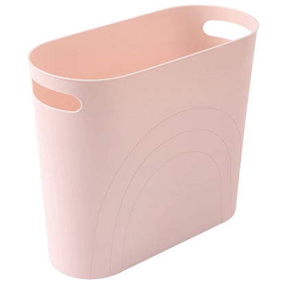 Picture of rejomiik Small Trash Can, 3.5 Gallon Slim Garbage Can Plastic Waste Basket with Handles Container Bin for Narrow Spaces Bathroom, Bedroom, Kitchen, Office at Home, Rosette Pink