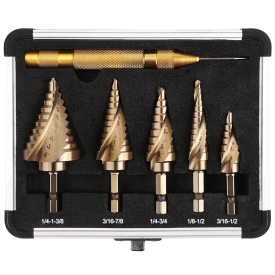 Picture of COMOWARE Hex Shank HSS Step Drill Bit with Two Spiral Flutes and Impact Readiness - Ideal for Metal, Stainless Steel, Aluminum, Wood, and Plastic, Total 50 Sizes with