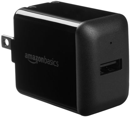 Picture of Amazon Basics 12W One-Port USB-A Wall Charger (2.4 Amp) for Phones (iPhone 13/12/11/X, Samsung, and more), Black