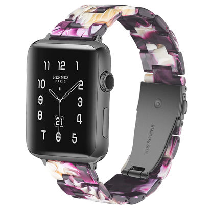 Picture of HOPO Compatible With Apple Watch Band 38mm 40mm 42mm 44mm Thin Light Resin Strap Bracelet With Stainless Steel Buckle Replacement For iWatch Series 8 7 6 5 4 3 2 1 SE (Dazzling Purple/Black,42/44/45/49mm)