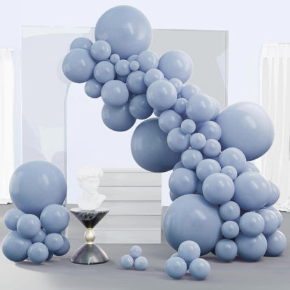 Picture of PartyWoo Retro Dusty Blue Balloons, 140 pcs Blue Balloons Different Sizes Pack of 18 Inch 12 Inch 10 Inch 5 Inch for Balloon Garland as Birthday Decorations, Party Decorations, Baby Shower Decorations