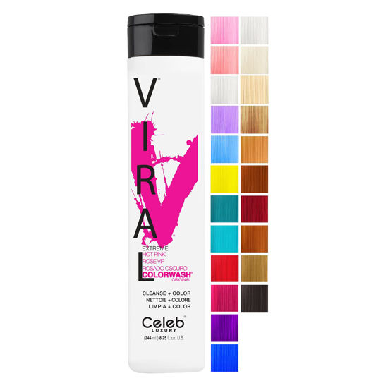 Picture of Celeb Luxury Viral Colorwash, Professional Semi-Permanent Hair Color Depositing Shampoo, Hot Pink 8.25 Fl Oz (Pack of 1)