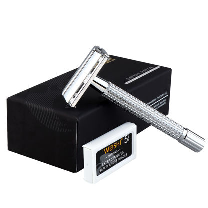 Picture of WEISHI Butterfly Open Double Edge Safety Razor Chrome Long Handle Reusable Razor