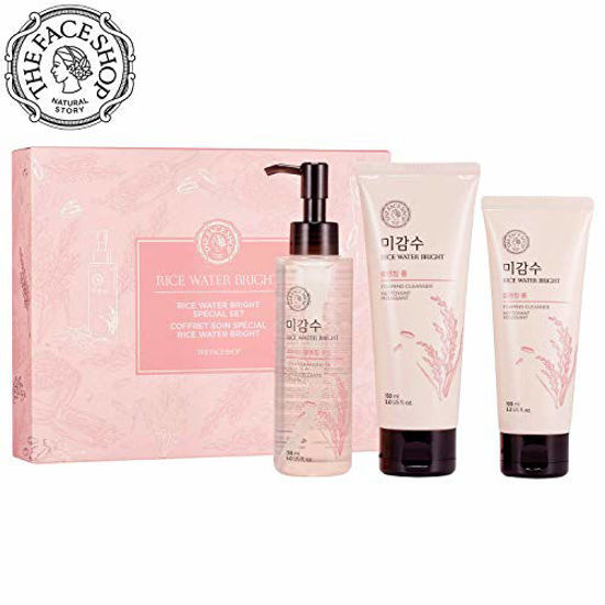 Picture of THE FACE SHOP Rice Water Bright Set - Cleanser 150ml + Light Cleansing Oil 150ml + Foam 100ml , 3 Count (Pack of 1)