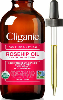 Picture of Cliganic Organic Rosehip Seed Oil for Face, 100% Pure | Natural Cold Pressed Unrefined Non-GMO | Carrier Oil for Skin, Hair & Nails