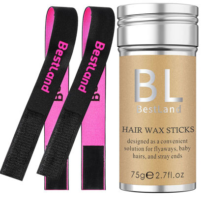 Picture of BestLand Hair Wax Stick Long-Lasting Hold and Natural Shine, with 2 Pcs Wig Melting Band for Front Lace Wig, Edge Control Hair Finishing Flyaways Slick Wax Stick for Women