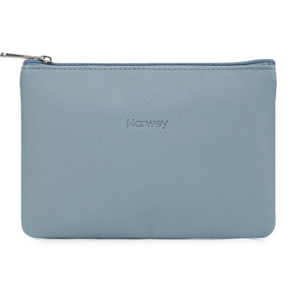 Picture of Narwey Small Makeup Bag for Purse Vegan Leather Travel Makeup Pouch Mini Cosmetic Bag Zipper Pouch for Women (Greyish Blue)