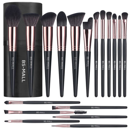 Picture of BS-MALL Makeup Brush Set 18 Pcs Premium Synthetic Foundation Powder Concealers Eye shadows Blush Makeup Brushes with black case (C-Rose)