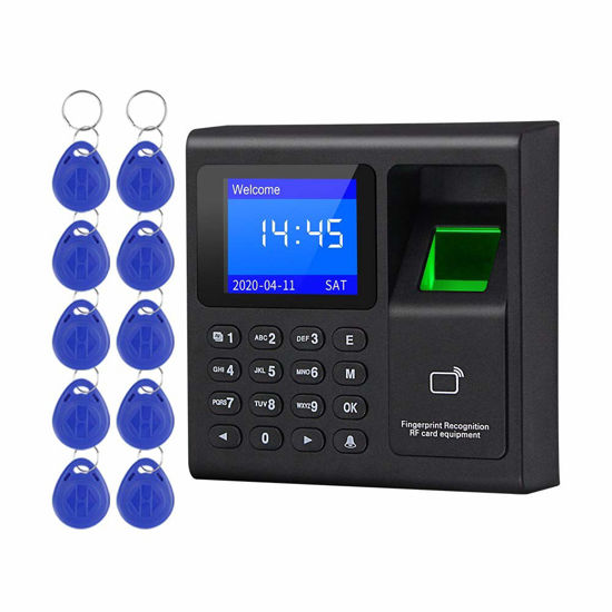 Picture of LIBO Intelligent Biometric Fingerprint Time Attendance Machine Time Clock Recorder Employee Check-in Device Access Control Keypad with RFID Key fobs