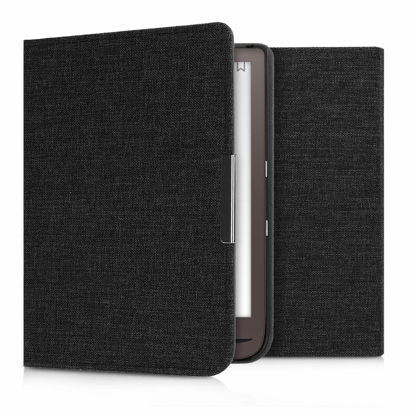 Picture of kwmobile Case Compatible with Pocketbook InkPad 3/3 Pro/Color - Book Style Fabric e-Reader Cover Flip Folio Case - Dark Grey