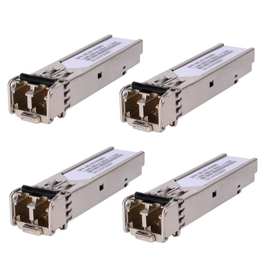 Picture of 4 Pack 1.25G 850nm Multimode SFP LC Transceiver Fiber Module 550 Meters 1000Base-SX LC MMF for Cisco GLC-SX-MMD/SX-MM/SFP-GE-S,Fortinet,Ubiquiti UniFi UF-MM-1G,Mikrotik S-85DLC05D Meraki MA-SFP-1GB-SX