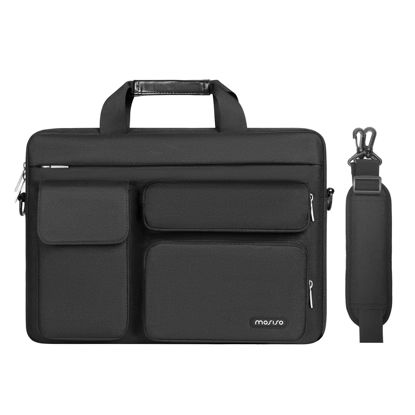 Picture of MOSISO Laptop Shoulder Messenger Bag Compatible with MacBook Air 15 inch M2 A2941 2023/Pro 16 2023-2019, 15-15.6 inch Notebook with 2 Raised&1 Flapover&1 Horizontal Pocket&Handle&Belt, Black