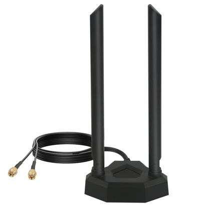 Picture of Nelawya Dual Band WiFi Antenna 8dBi 2.4GHz 5GHz 5.8GHz Magnetic Base RP-SMA Adapter Indoor Antenna Compatible with WiFi Security Camera Card WLAN PCI Wireless Router Bluetooth TP-Link Dlink