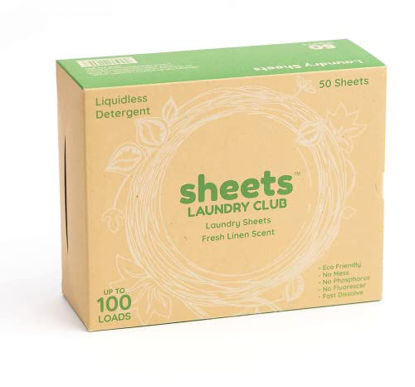 Picture of Sheets Laundry Club - As Seen on Shark Tank - Laundry Detergent - (Up to 100 Loads) 50 Laundry Sheets- Fresh Linen Scent - No Plastic Jug - New Liquid-Less Technology - Lightweight - Easy To Use -