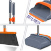 Picture of kelamayi Upgrade Stand Up Broom and Dustpan Set, Self-Cleaning with Dustpan Teeth, Ideal for Dog Cat Pets Home Use, Super Long Handle (Gray&Orange)