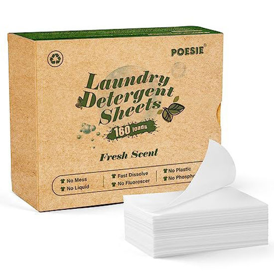 Picture of Poesie Laundry Detergent Sheets Eco-Friendly 160 Sheets Clear Plastic-Free Hypoallergenic Liquid Less Washing Sheets for Home Dorm Travel Camping & Hand Washing Clean No Waste Fresh Scent