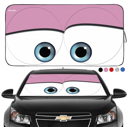 Picture of Gven Windshield Shade, Car Sun Shade for Front Windshield Funny Car Eyes Sunshades Sun Visor Protector Blocks UV Rays Foldable 210T Keep Your Vehicle Cool (Eyes-Pink, Large)