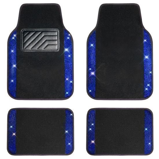 Picture of CAR PASS Bling Rhinestones Diamond Universal Waterproof Car Floor Mat,Crystal Sparkling Glitter Shining Carpet Anti-Slip PVC Heel Pad,Automotive for SUV,Sedan,Van,4pcs Girl Pretty Women Men Blue Black