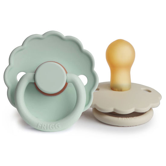 Picture of FRIGG Daisy Natural Rubber Baby Pacifier | Made in Denmark | BPA-Free (Seafoam/Cream, 0-6 Months) 2-Pack