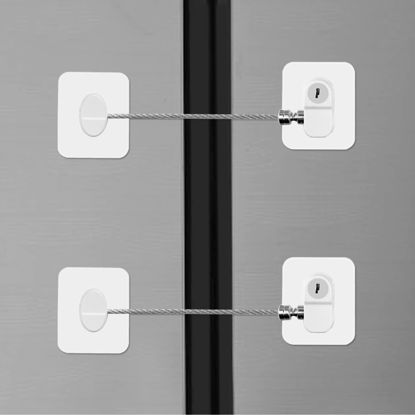 Picture of 2 Pcs Refrigerator Lock, Fridge Locks for Kids, Cabinet Locks with Keys, Mini Fridge Locks for Kids, Used in Refrigerator Door, Cabinets, Drawers, Toilet Seat (White Square-2 Pack)