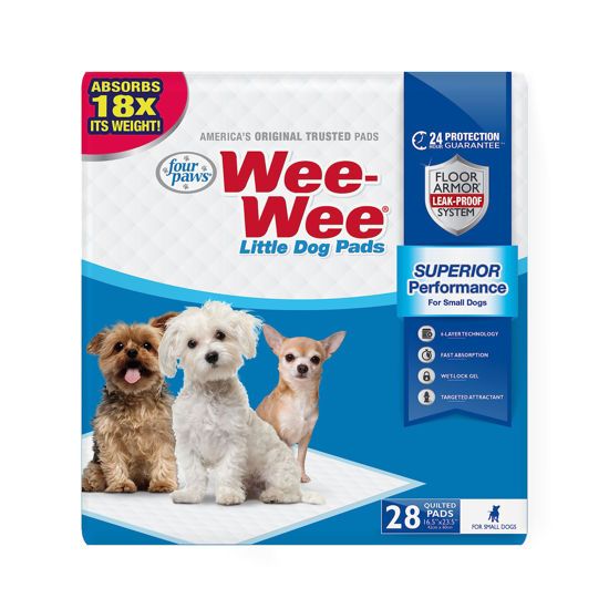 Picture of Four Paws Wee-Wee Superior Performance Little Dog Pee Pads - Small Dog & Puppy Pads for Potty Training - Dog Housebreaking & Puppy Supplies - 16.5"x23.5" (28 Count)