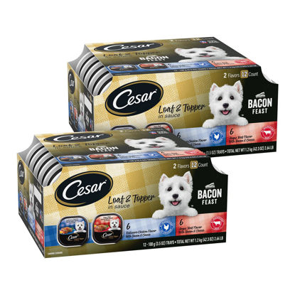 Picture of CESAR Soft Wet Dog Food Loaf & Topper in Sauce Bacon Feast Variety Pack, (24) 3.5 oz. Easy Peel Trays