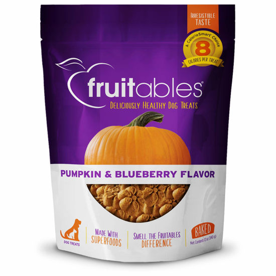 Picture of Fruitables Baked Dog Treats - Pumpkin Treats for Dogs - Healthy Low Calorie Treats - Free of Wheat, Corn and Soy - Pumpkin and Blueberry - 12 Ounces