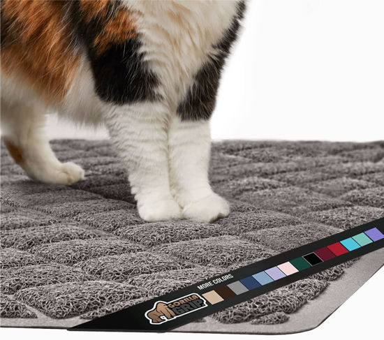 Picture of The Original Gorilla Grip 100% Waterproof Cat Litter Box Trapping Mat, Easy Clean, Textured Backing, Traps Mess for Cleaner Floors, Less Waste, Stays in Place for Cats, Soft on Paws, 30x20 Gray