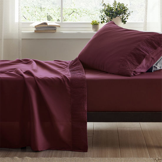 Picture of Bedsure Twin XL Sheets Dorm Bedding - Soft 1800TC Extra Long Twin Bed Sheets, 3 Pieces Hotel Luxury Burgundy Sheets Twin XL, Easy Care Microfiber Sheet Set