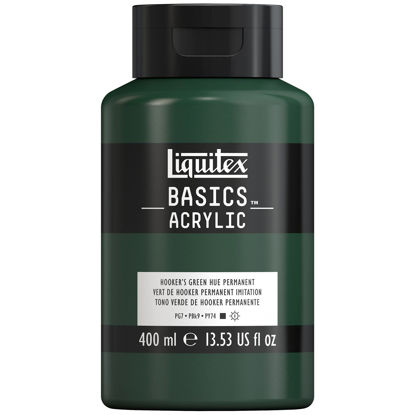 Picture of Liquitex BASICS Acrylic Paint, 400ml (13.5-oz) Bottle, Hooker’s Green Hue Permanent