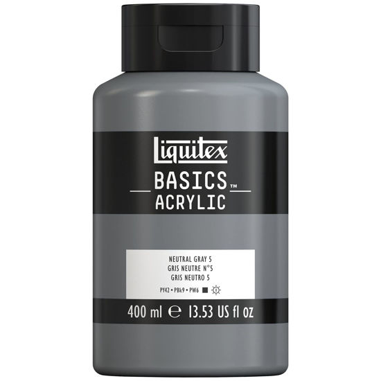 Picture of Liquitex BASICS Acrylic Paint, 400ml (13.5-oz) Bottle, Neutral Gray Value 5