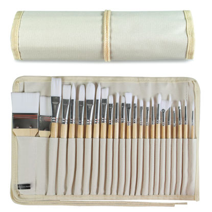 Picture of Paint Brushes Set of 24 Pieces Wooden Handles Brushes with Canvas Brush Case, Professional for Oil, Acrylic and Watercolor Painting