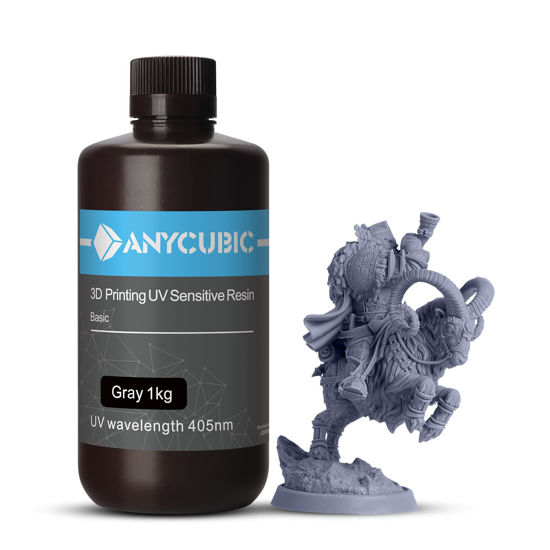 Picture of ANYCUBIC 3D Printer Resin, 405nm SLA UV-Curing Resin with High Precision and Quick Curing & Excellent Fluidity for LCD 3D Printing (Grey, 1kg)