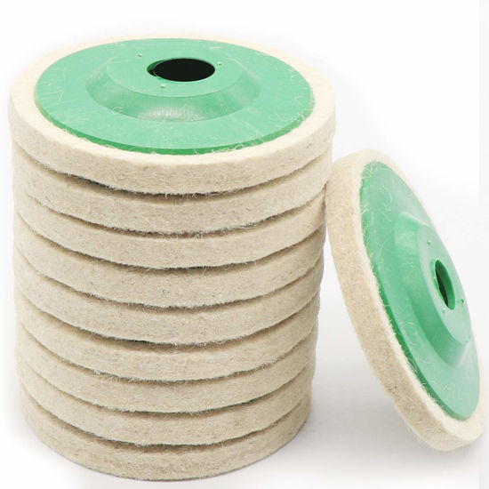 Picture of 10 Pack 4 Inch Round Wool Felt Disc Wheel Pad, for 100 Angle Grinder, Buffing Polishing Buffer Bore Dia-White & Green