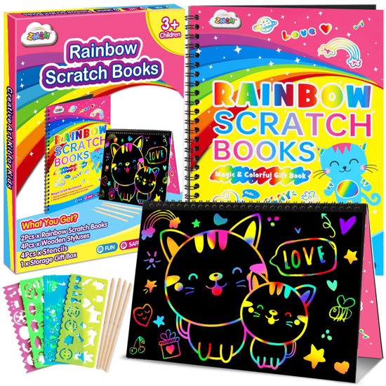 RAINBOW SCRATCH ART NOTEBOOK - 10 PAGES WITH WOODEN PICK – Craft For Kids